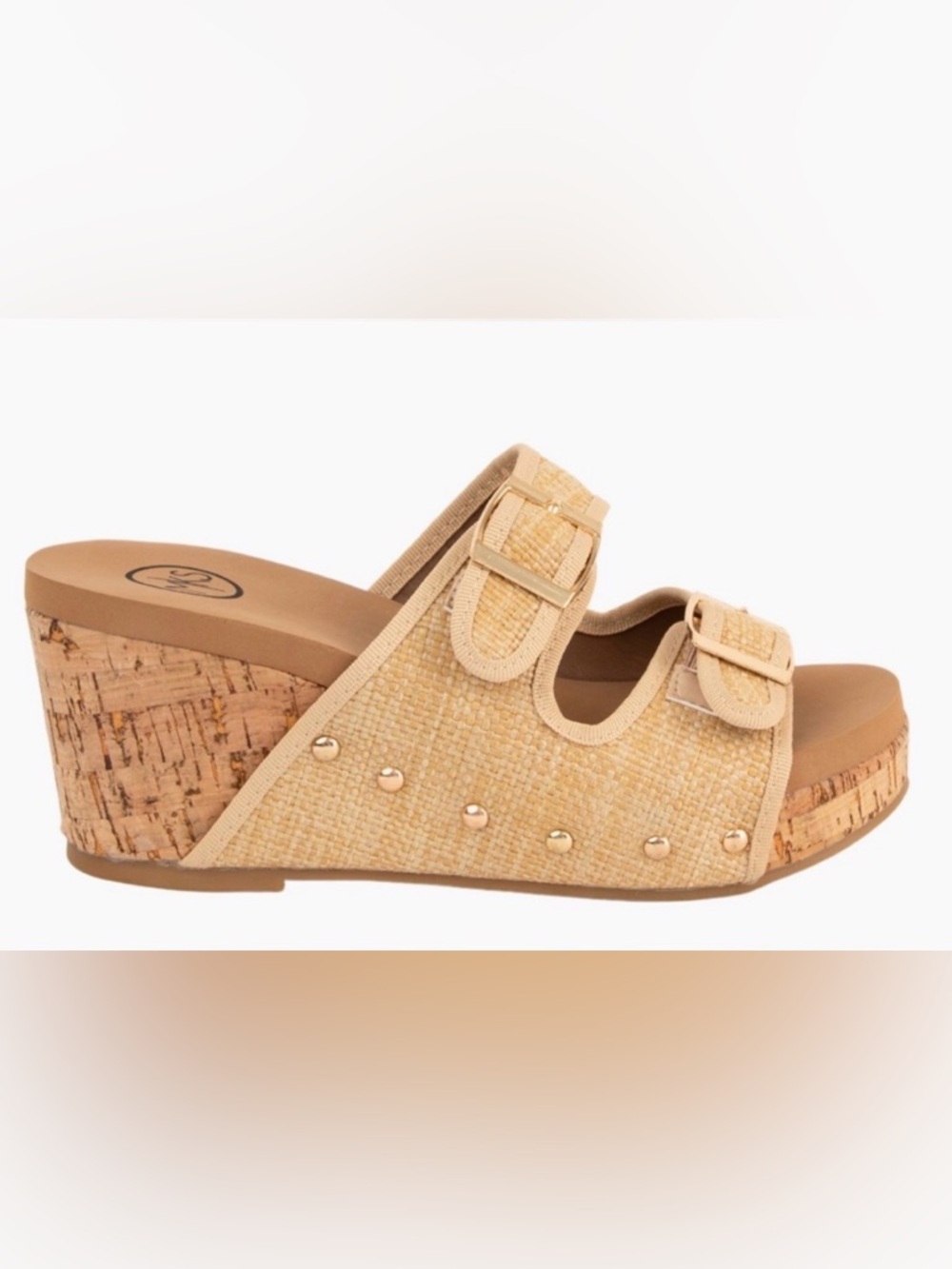 New! Colombia Comfort Raffia Natural Woven Buckle Cork Platform Sandal 3” Wedge